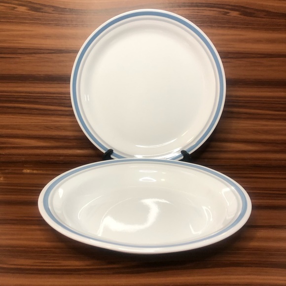 Corelle Indigo Stripe Coupe Soup Pasta Bowl & Bread & Butter Plate / 2 Sets 4pcs - Picture 1 of 8